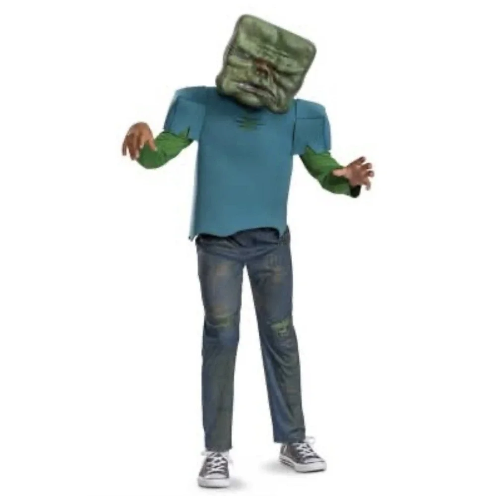 Minecraft‎ Movie ZOMBIE Jumpsuit Costume Size M 7-8 Mask Glows NIP Unisex